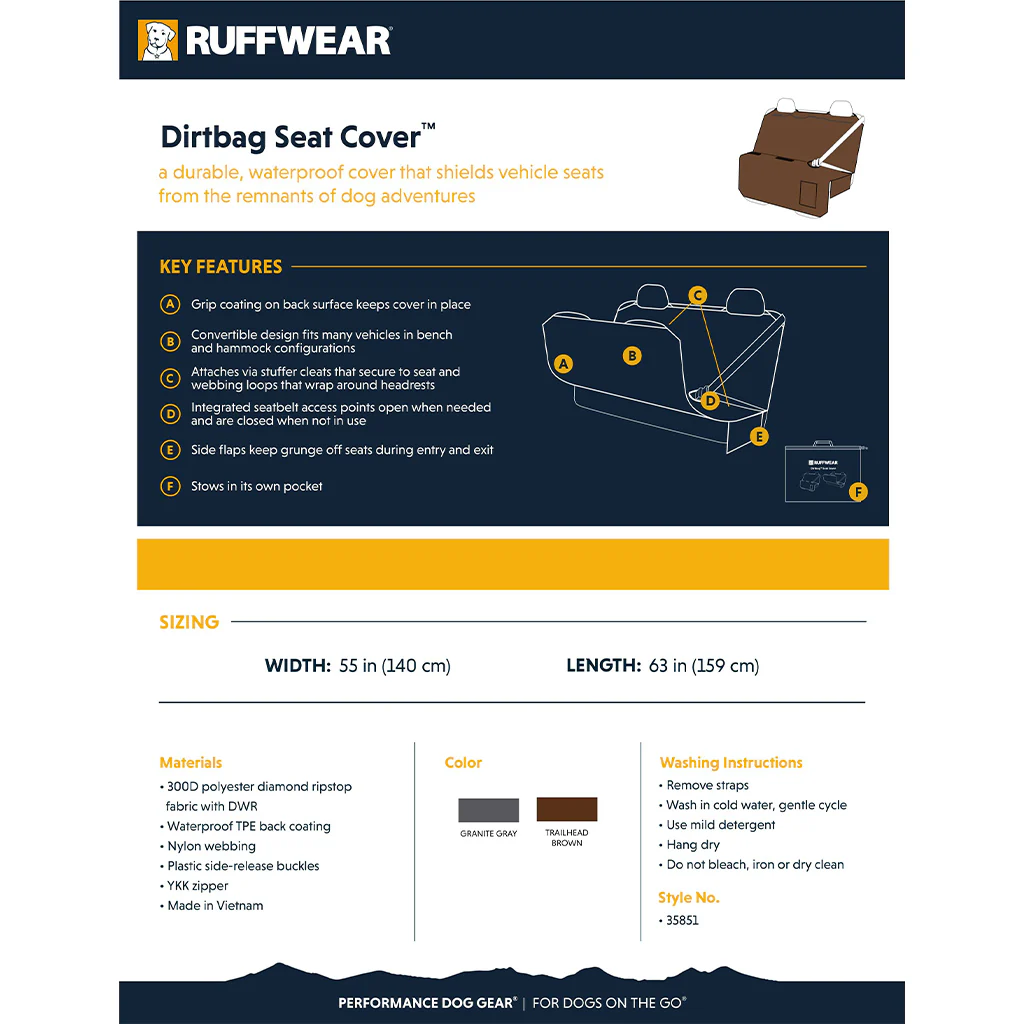 Ruffwear Dirtbag Seat Cover Granite Gray - Image 5