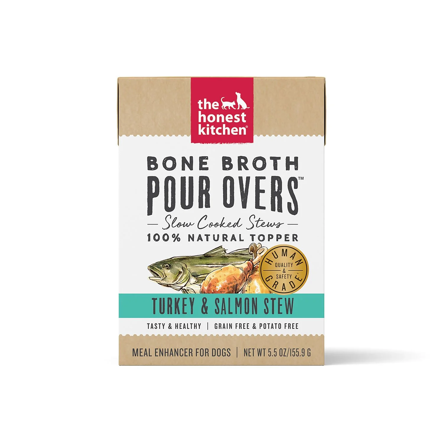 Honest Kitchen Bone Broth Pour Over Turkey & Salmon 5.5oz Case