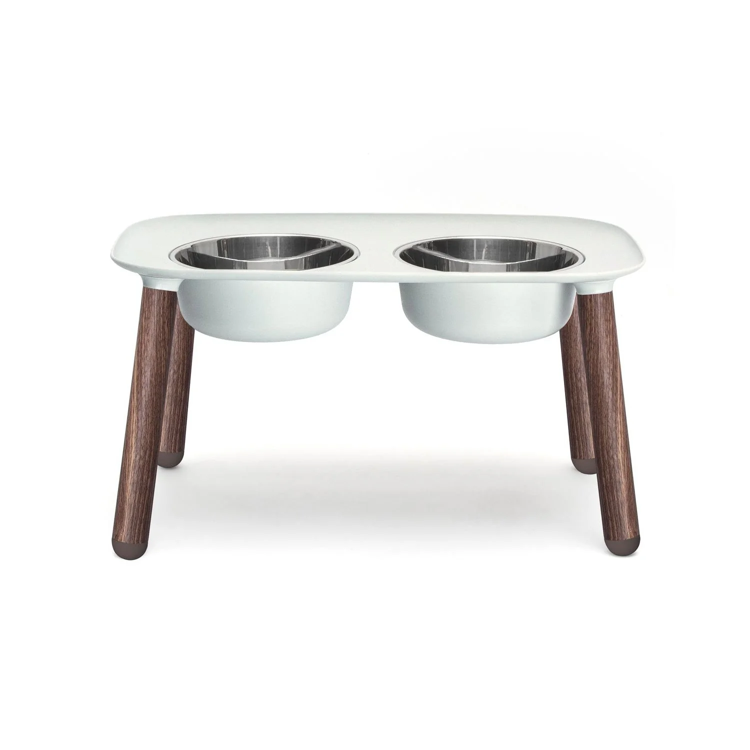 Messy Mutts Double Elevated Feeder Stainless Bowls Light Grey Faux Wooden Legs
