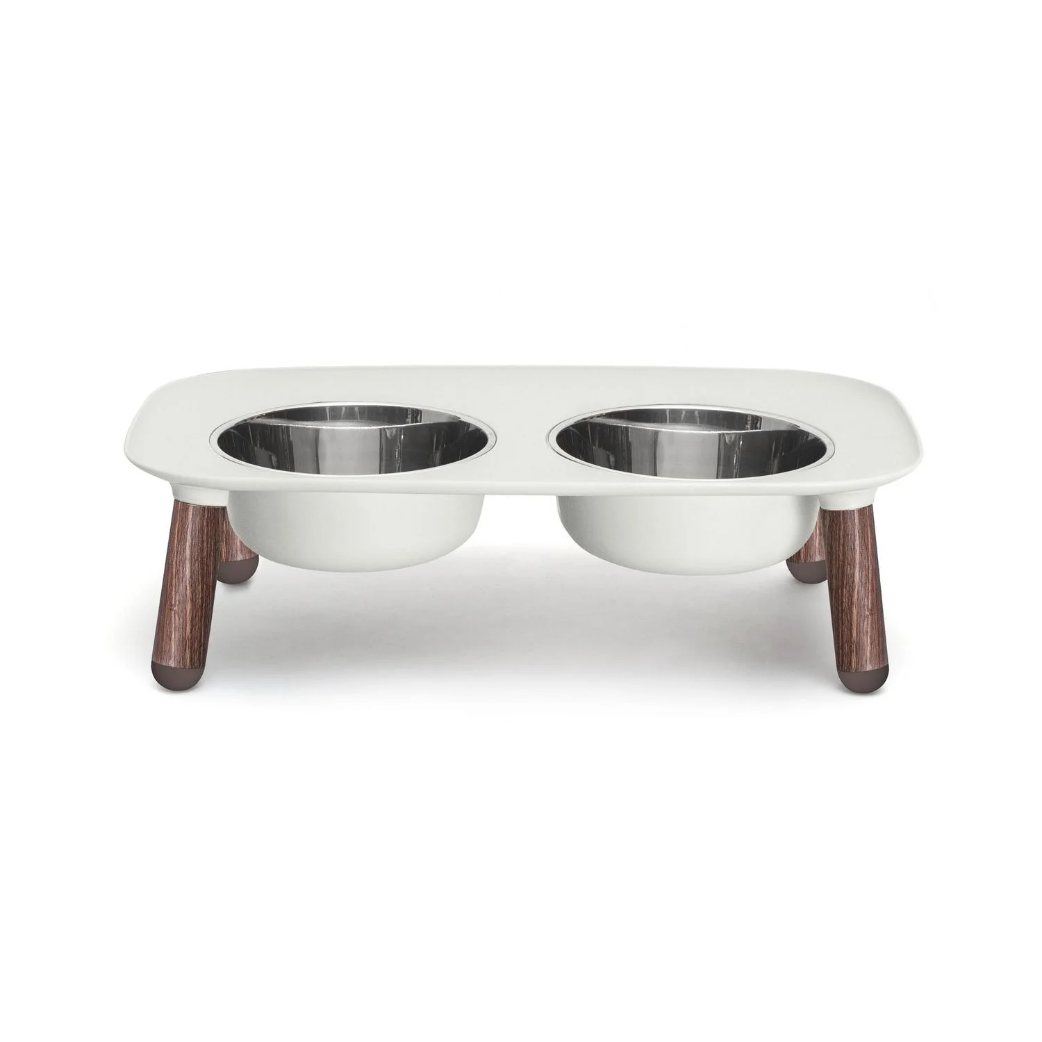 Messy Mutts Double Elevated Feeder Stainless Bowls Light Grey Faux Wooden Legs - Image 2