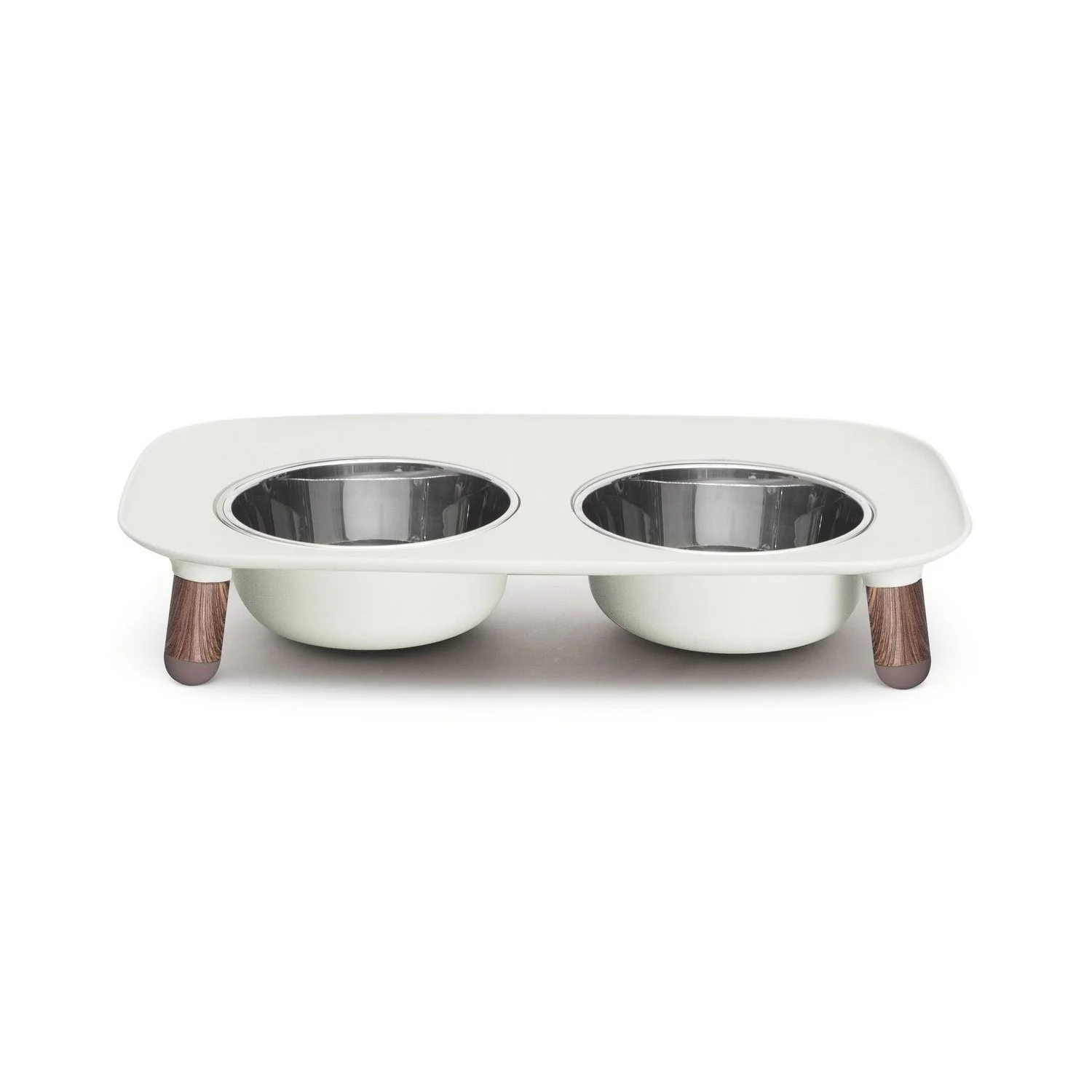 Messy Mutts Double Elevated Feeder Stainless Bowls Light Grey Faux Wooden Legs - Image 3
