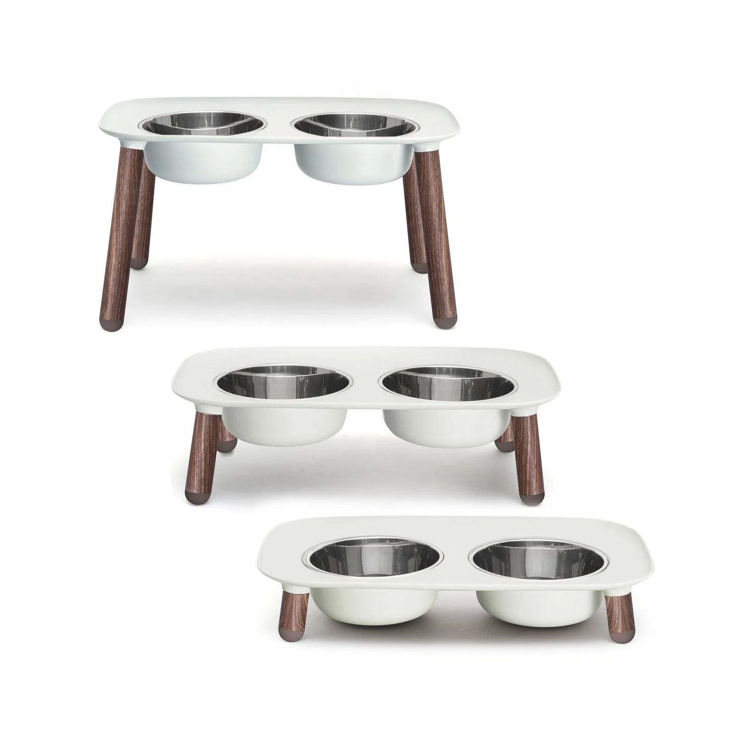 Messy Mutts Double Elevated Feeder Stainless Bowls Light Grey Faux Wooden Legs - Image 4