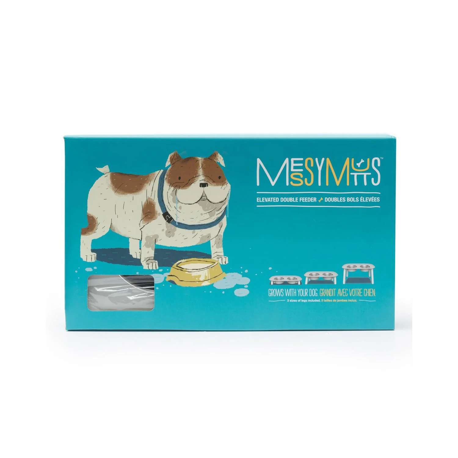 Messy Mutts Double Elevated Feeder Stainless Bowls Light Grey Faux Wooden Legs - Image 7