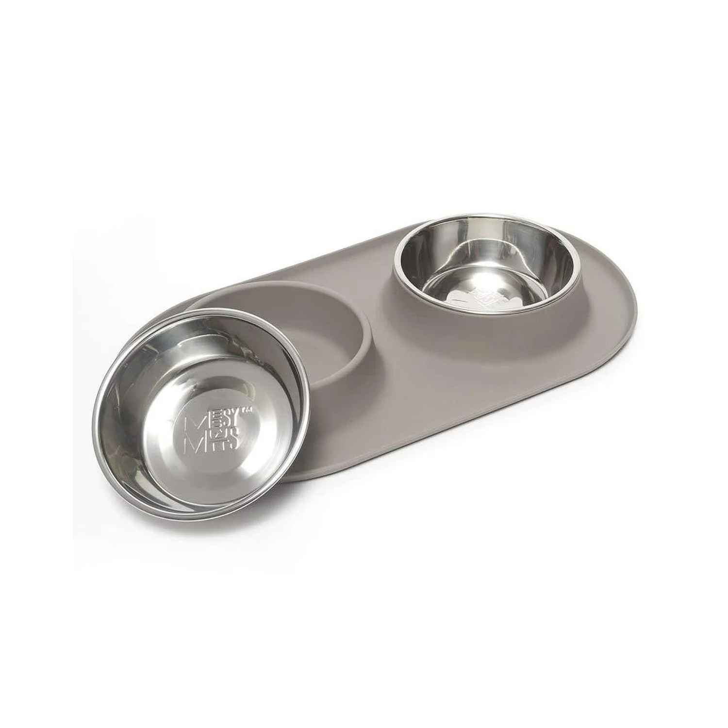 Messy Mutts Double Silicone Feeder Stainless Bowls Grey - Image 3