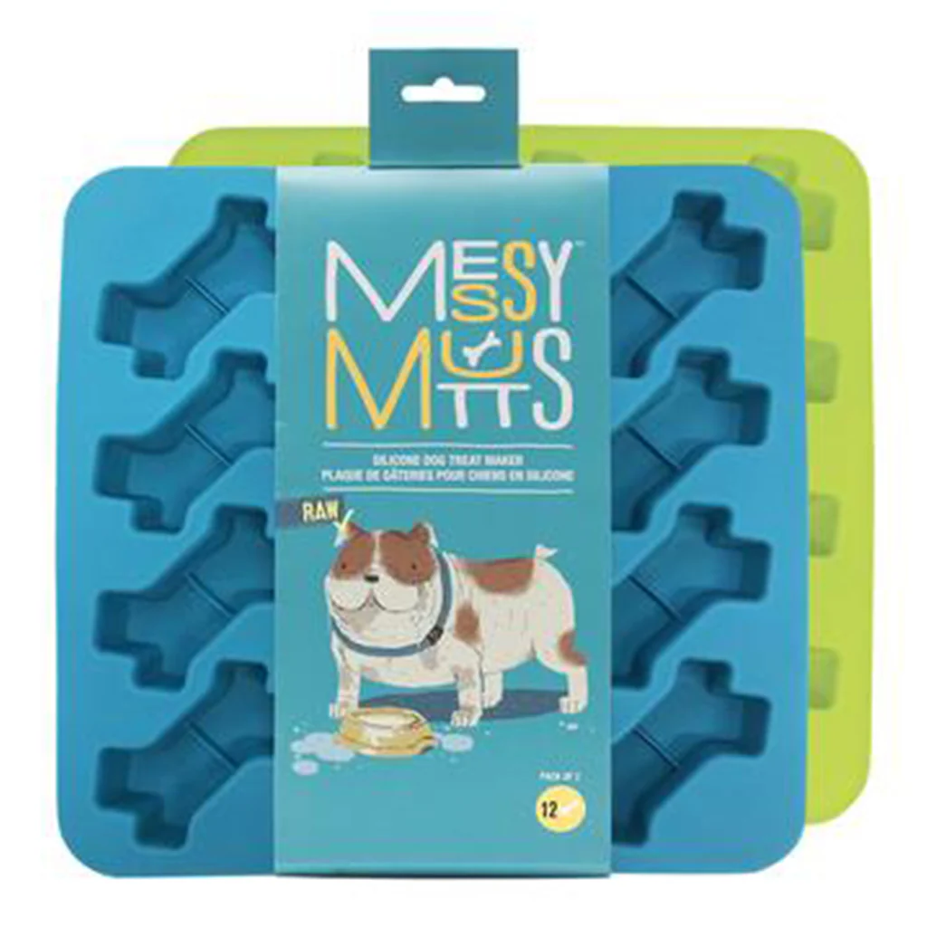 Messy Mutts Silicone Treat Making Molds Bone Shape Blue & Green 2pk
