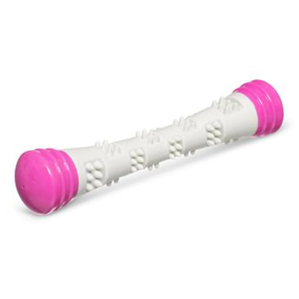 Messy Mutts Chew N' Squeak Foam Stick Grey & Pink 12 inch - Image 2
