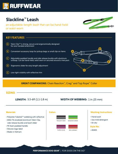 Ruffwear Slackline Leash Meadow Green - DISC - Image 4